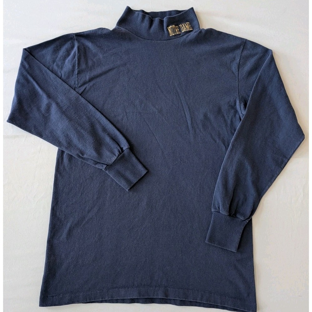 Vtg Notre Dame Fighting Irish Mock Turtleneck Shirt Medium Crable USA Navy Blue